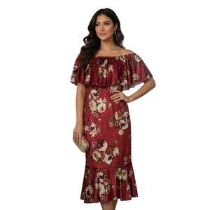 LuLaRoe Cici Velvet Dress Size Small Floral Off Shoulder Ruffle Red Fairy Goth